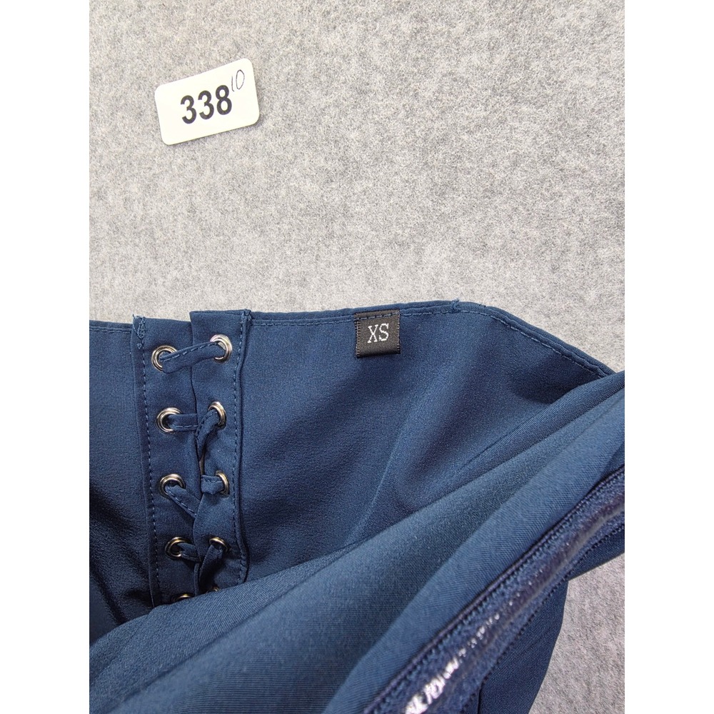 Navy Blue Lace Up Back Corset Top‎ Pointed Hem Strapless XS - Picture 5 of 8